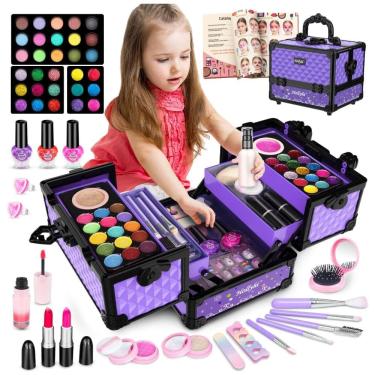Imagem de Kit de Maquiagem Infantil com 62 Peças Laváveis e Estojo para Crianças de 3 a 12 Anos, Hollyhi, Roxo