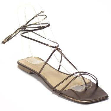 Imagem de Sandália Rasteira Gladiadora Metalizada Tiras Finas - zurystore, Bronz