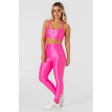 Imagem de Conjunto Fitness Feminino Legging Bolso e Top cor rosa tamanho G - c m