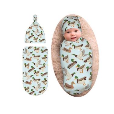 Imagem de Set de manta envolvente para bebés Sozzjile con diseño de pato silvest