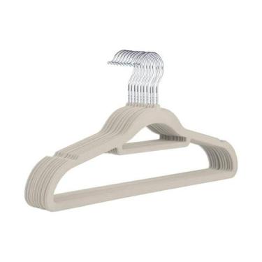 Imagem de Kit com 100 Cabides Slim Veludo Flocado Bege Gancho de Metal - GLOBAL 