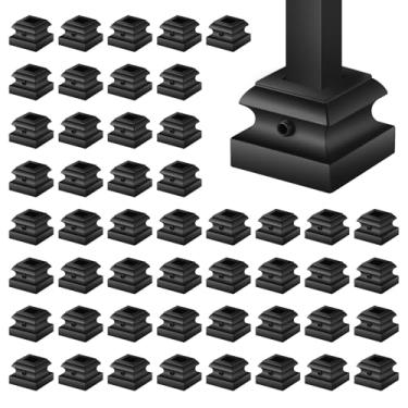 Imagem de Sidasu Pacote com 100 sapatos balaústres de alumínio preto com parafusos, capas de base plana para balaústres quadrados de 1,27 cm, placas de base decorativas para corrimão de escada, acabamento preto