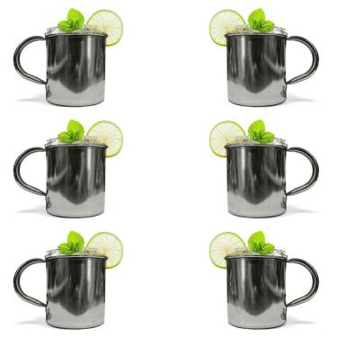 Imagem de Kit 6 Canecas Moscow Mule Lisa Drink Aço Inox Premium 420Ml