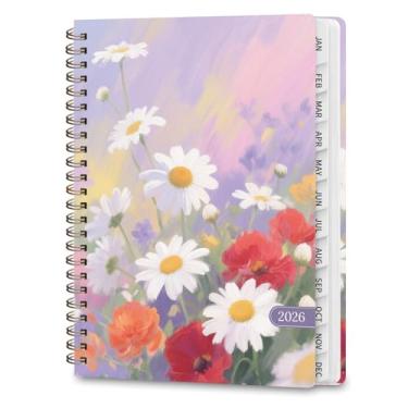 Imagem de Agenda 2026, agenda diária acadêmica (janeiro de 2026 a dezembro de 2026), caderno de planejamento de capa dura para acessórios de escritório e material escolar, margaridas