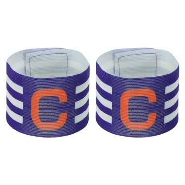 Imagem de Braçadeira de Capitão C de 30 x 6 cm, pacote com 2 emblemas de braço elástico unissex de nylon ajustável para treinamento de times de jovens e adultos, azul