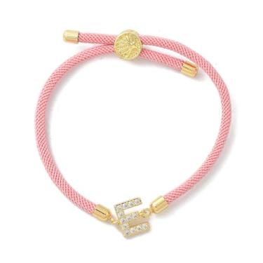 Imagem de Pulseira de amizade ajustável com letra inicial de latão micro pavê zircônia cúbica berloques joias para mulheres e homens pulseiras de cordão de nylon, presente para mulheres ou homens, 2.6 inch