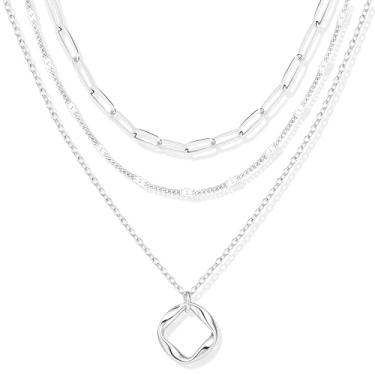 Imagem de Poxtex Colares femininos de prata em camadas, empilháveis delicados, banhados a ouro real 14 K, círculo moderno, clipe de papel, colar gargantilha com pingente de clipe de papel, pequeno coração