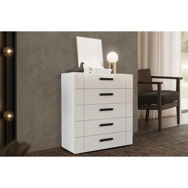 Imagem de Cômoda Juvenil Lisboa 5 Gavetas MDF com Puxador Plástico Branco-creme para Quarto
