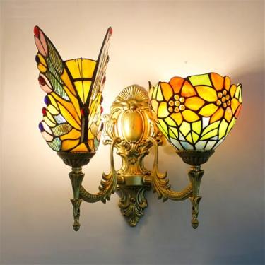 Imagem de Luminária de parede retrô americana LED estilo europeu de luxo para sala de estar, quarto, escritório, casa de campo, hotel, restaurante, café, bar, corredor, com vidro colorido (Estilo 21)