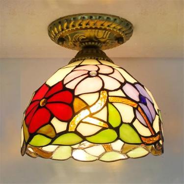 Imagem de Luminária de teto contemporânea LED estilo retrô americano para corredor, sala de estar, restaurante, quarto, casa de campo, hotel, café, bar, decoração com vidro colorido (Estilo 2)