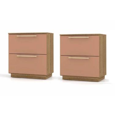 Imagem de Kit 2 Mesa De Cabeceira 2 Gavetas Dubai Cor Nature / Camarim - Vila Rica