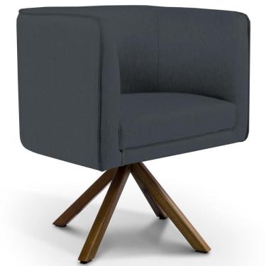 Imagem de Poltrona Decorativa Giratória Base Giromad Madeira Betina C-317 Veludo Cinza - Domi