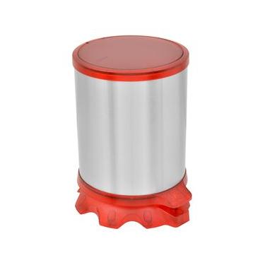 Imagem de Lixeira Inox Tramontina Sofie Inox Scotch Brite e Detalhes em Plástico Translúcido Vermelho com Pedal 5 L
