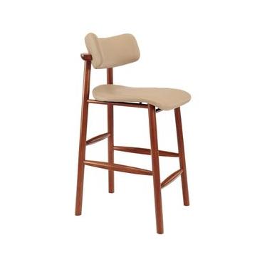 Imagem de Banqueta Alta com Encosto em Madeira Tramontina Ritmo Maruja com Estofado Bege