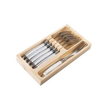 Imagem de Garfo Sobremesa Luxo Branco Com Bandeja De Madeira 6 Peças - Laguiole