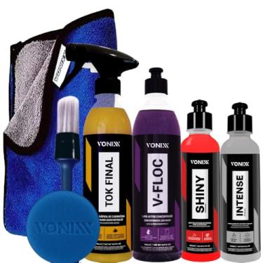 Imagem de Kit Completo de Lavagem Automotiva – V-FLOC, Tok Final, Intense e Shiny Revitalizador de Pneus Vonixx