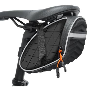 Imagem de Bowagn Bolsa de selim de bicicleta sob o assento, bolsa de bicicleta resistente à água 20 x 9 x 10 cm com bolsos organizadores para telefone, kit de reparo, ferramentas, acessórios de ciclismo para