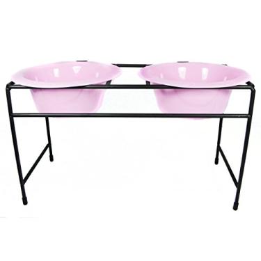 Imagem de Platinum Pets Alimentador duplo com tigelas de aço inoxidável para cães, 3,5 xícaras/800 ml, algodão doce rosa, médio