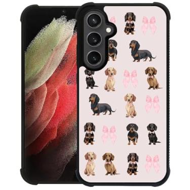 Imagem de yicomon Compatível com Samsung Galaxy S23 FE, capa de telefone com estampa de padrão de laço rosa Dachshund durável moda engraçada capa protetora macia antiarranhões à prova de choque