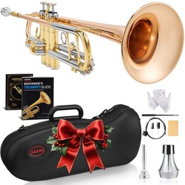 Imagem de AKLOT Trompete Tri-Metallic Artistry Bb: Sino de bronze fosforoso, válvulas monel lisas, sistema de suporte de barra dupla, inclui estojo de couro premium, livro de aulas, bocal 7C, mudo, kit de