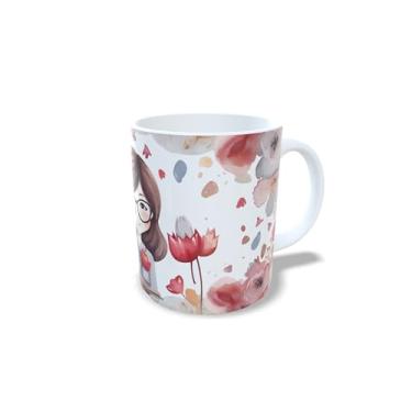 Imagem de Caneca de Cerâmica 325ml Dia dos Professores, Design Floral com Ilustração, Branca (14102)