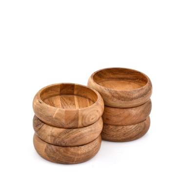 Imagem de Kaizen Casa Conjunto de 6 tigelas de madeira de acácia – tigelas pequenas de madeira para lanches, frutas, salada, arroz, mini porção para aperitivos, smoothies, acompanhamentos (12,7 x 12,7 x 3,8 cm)