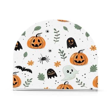 Imagem de JUZIHAI Suporte de guardanapo de Halloween Boo para mesa dispensador de guardanapo de acrílico para mesa suporte de lenços independente para cozinha sala de jantar bar festa decoração de casa
