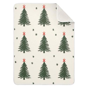 Imagem de Qilmy Cobertor de bebê verde com estampa de árvore de Natal 76 x 101 cm, cobertor infantil de algodão macio para meninos e meninas, cobertor leve e quente para bebês e bebês recém-nascidos