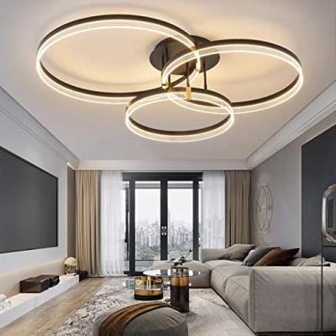 Imagem de Luminária de teto moderna para sala de estar com controle remoto, dimerizável, alta luminosidade, cúpula de acrílico, 3 anéis, elegante, em alumínio, para quarto, cozinha e restaurante (60cm