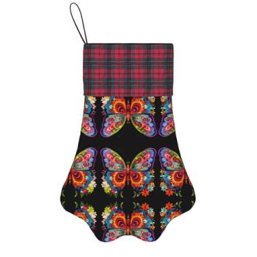 Imagem de SKKNT Bordado colorido estampa borboleta meias de Natal animais de estimação decoração de natal cães gatos árvore decoração doce presente conveniente