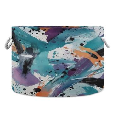 Imagem de JUZIHAI Cesta de armazenamento dobrável abstrata desenhada à mão cesto de roupa suja para bebê, cobertor com alças de corda de algodão, caixa de brinquedos dobrável, organizador de armário para quarto