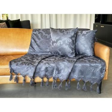 Imagem de Manta Capa de Sofá Retrátil Decorativa 2 e 3 Lugares Elegante com Franjas – Proteção e Estilo para Sala de Estar (cinza escuro)