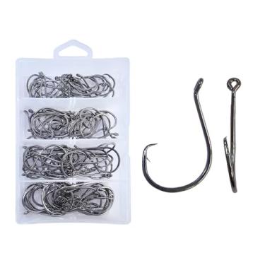 Imagem de MASTERPRO Saltwater Redfish & Snapper Pack Ganchos circulares com furos, aço de alto carbono farpado 1/0 2/0 3/0 5/0 100 peças de anzóis de pesca potentes portáteis