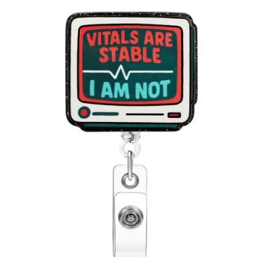 Imagem de Soleebee Vitals are Stable, I Am Not Badge Reel, suporte de crachá de trabalho de enfermeira com clipe retrátil, clipe de crachá de identificação com clipe jacaré giratório de 360° para estudantes LPN