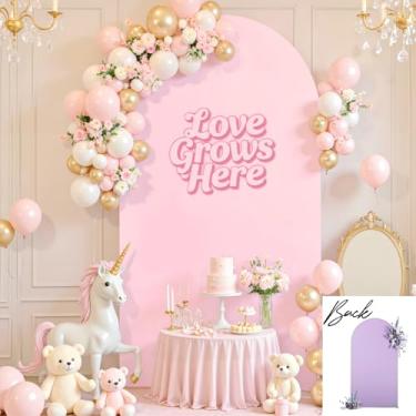Imagem de Capa de fundo de arco roxo e rosa 2,5 m, capa de arco de casamento, pano de fundo elástico, festa de aniversário, lavanda, rosa, roxo, arco de elastano, balão, banquete, nupcial, chá de bebê, foto de