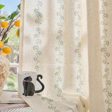 Imagem de Lazzzy Cortinas de linho 243,8 cm de comprimento conjunto de 2 para sala de estar, privacidade, berçário, cortinas para menino/menino, listrado, floral, filtro de luz, decoração de fazenda, 127 x