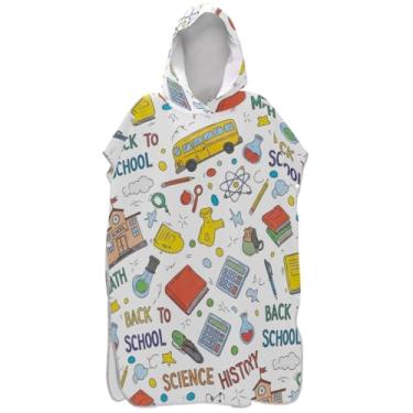 Imagem de Joisal Roupão para troca de poncho de surfe para adultos toalha de banho com capuz absorvente fofo rabiscos escolares ponchos brancos adultos para mulheres