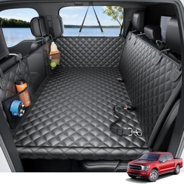 Imagem de Wigoo Capa de assento de caminhão de cachorro para banco traseiro, rede para cães com suporte inferior rígido (204 kg), extensor de cama de carro resistente à prova d'água para 2-3 cães grandes