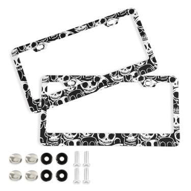 Imagem de SEHANY Molduras de placa de carro estilo gótico, moldura de placa de carro de alumínio à prova de ferrugem com furos e parafusos elípticos serve para veículos padrão dos EUA tamanho acessórios de