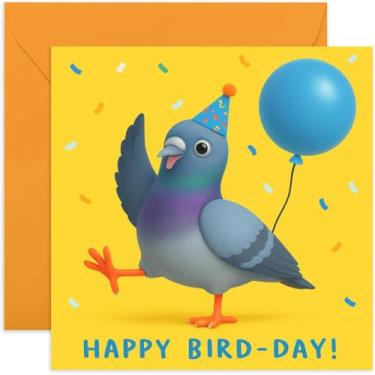 Imagem de Cartão engraçado de aniversário de pombo, para pai, irmão, filho, tio, marido, namorado, Happy Bird-Day - quadrado, em branco por dentro com envelope premium