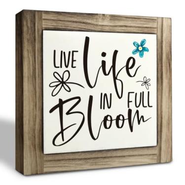 Imagem de XJCUG Placa De Madeira Com Tema Primavera, Decoração Mesa Placas Caixa, Prateleira Mesa, Citações Inspiradoras, Arte Verão, Rústica Casa Fazenda, Viva A Vida Em Plena Floração
