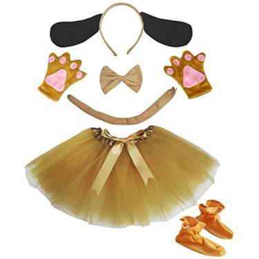 Imagem de Petitebella Tiara para cachorro com laço e luva de cauda tutu menina 6 peças fantasia 1-5 anos (cachorro, tamanho único)