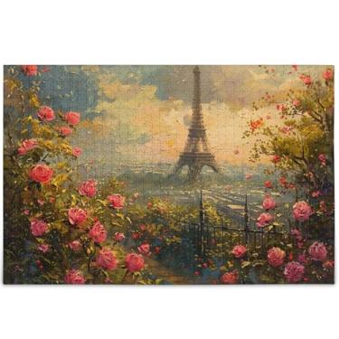 Imagem de Quebra-cabeça de cena parisiense personalizada da Torre Eiffel, 500 peças, presentes de elefantes brancos adultos, quebra-cabeça, cena de outono, brinquedo artístico, 52 x 37,8 cm