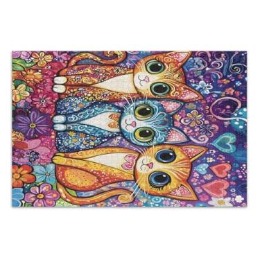 Imagem de Quebra-cabeça roxo de gato colorido, quebra-cabeças com letras nas costas para adultos 1000 peças, com letras nas costas, quebra-cabeças para adultos