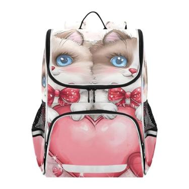 Imagem de Joisal Kids Girls' Backpack Student Back to School Bags Cute Colorful Bookbag Elementary School Backpacks for Boys Cute Siamese Cats Love Hearts