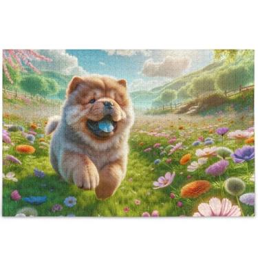 Imagem de Quebra-cabeça de cachorro personalizado floral Chow Chow 1000 peças adultos família brinquedo arte dura quebra-cabeças para adultos Engraçado, 75 cm x 50 cm