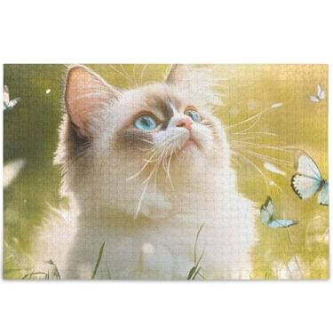 Imagem de Quebra-cabeça fofo com estampa de gato Ragdoll 500 peças para adultos arte de flor animal exclusivo colorido presentes tecnológicos personalizados para amantes, quebra-cabeça 52 x 37,8 cm