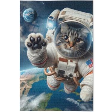 Imagem de Quebra-cabeça engraçado gato astronauta gatinho personalizado 1000 peças para adultos presentes para jogo de elefante branco natureza quebra-cabeças arte decoração pintura, 75 cm x 50 cm
