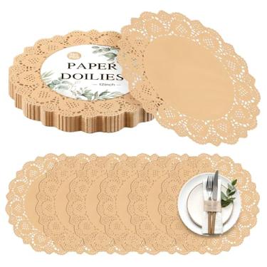 Imagem de Kochorie 150 peças de papel de renda, 30,5 cm, redondo, kraft, marrom, jogo americano descartável, para comida, bolos, artesanato, festa, casamentos, utensílios de mesa