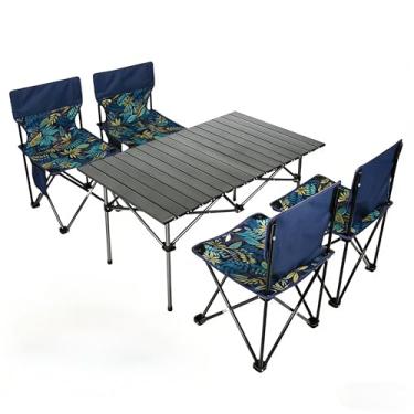 Imagem de Kit Mesa Dobrável 90x55cm com 4 Cadeiras - Portátil Resistente para Campismo, Acampamento, Churrasco, Varanda e Lazer ao Ar Livre (ferroso（secretárias+4cadeiras）)